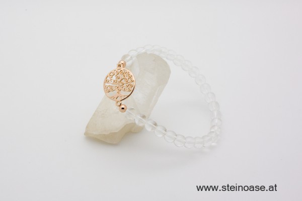 Armband Bergkristall + 'Baum' rose, 6mm